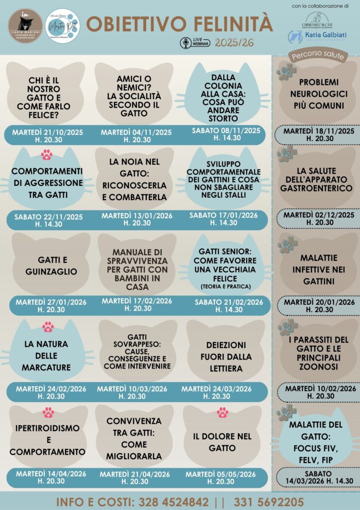 Calendario webinar online Obiettivo Felinità 2025/2026